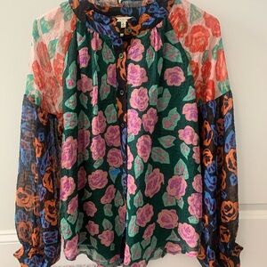 JODIFL Colorful Floral Blouse with Button Detail